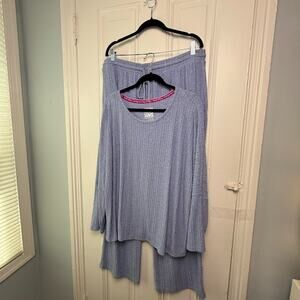 QVC MUK LUKS Cable Knit Cuddle Lounge Set Womens 1X Blue Pockets Drawstring